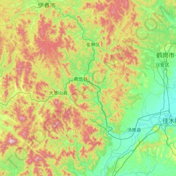 Mapa topográfico 南岔县, altitude, relevo