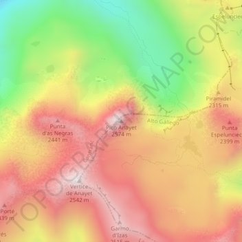 Mapa topográfico Pico Anayet, altitude, relevo