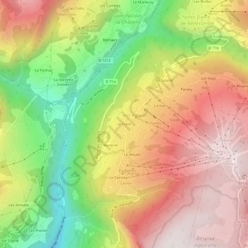 Mapa topográfico Le Crest, altitude, relevo