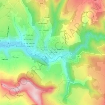 Mapa topográfico Chon Gron, altitude, relevo