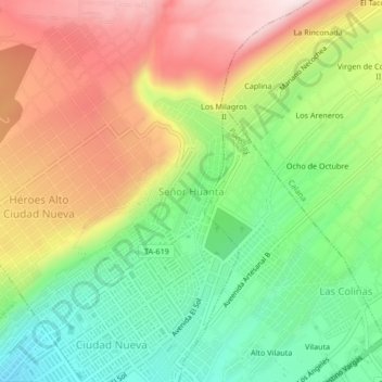 Mapa topográfico Señor Huanta, altitude, relevo