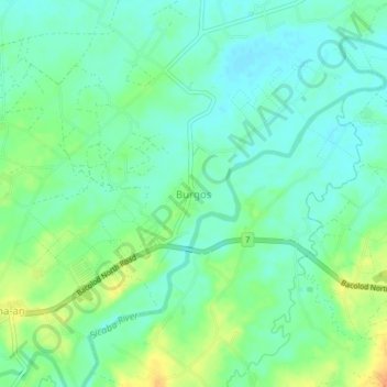 Mapa topográfico Burgos, altitude, relevo