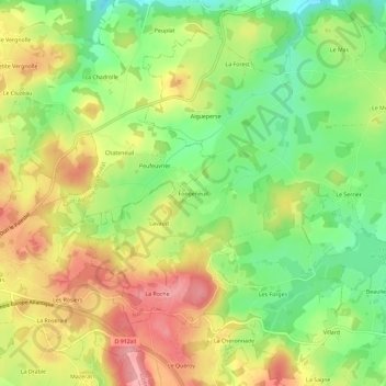 Mapa topográfico Fongeneuil, altitude, relevo