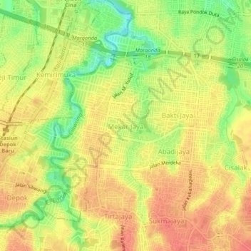 Mapa topográfico Mekar Jaya, altitude, relevo