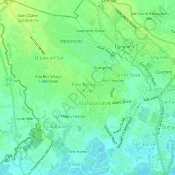 Mapa topográfico Pale Benidicto Rizal, altitude, relevo