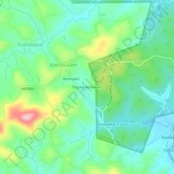 Mapa topográfico Thazhe Ammaani, altitude, relevo