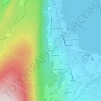 Mapa topográfico Avellard, altitude, relevo