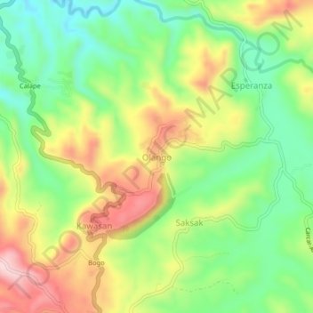 Mapa topográfico Olango, altitude, relevo