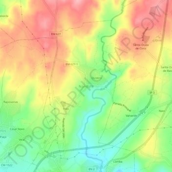 Mapa topográfico Nandufe, altitude, relevo