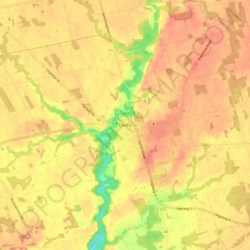 Mapa topográfico Delhi, altitude, relevo