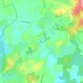 Mapa topográfico Inos, altitude, relevo