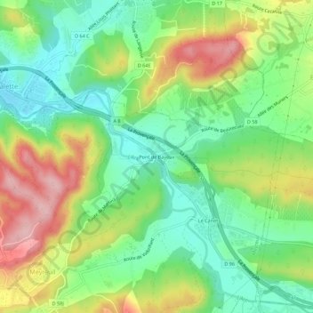 Mapa topográfico Pont de Bayeux, altitude, relevo