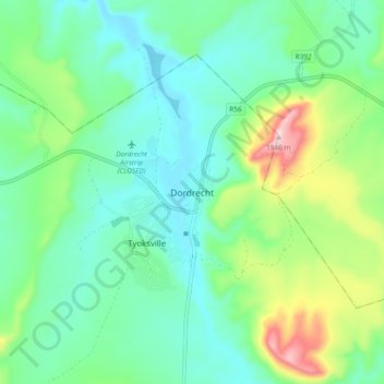Mapa topográfico Dordrecht, altitude, relevo