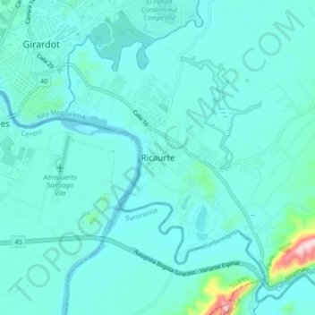 Mapa topográfico Ricaurte, altitude, relevo