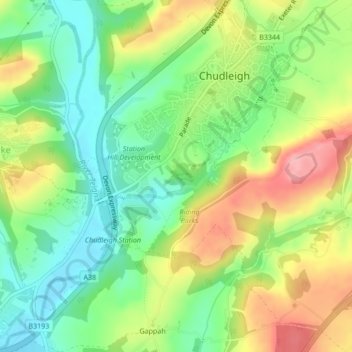 Mapa topográfico Chudleigh Rocks, altitude, relevo