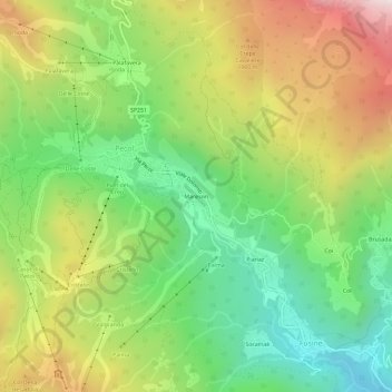 Mapa topográfico Mareson, altitude, relevo