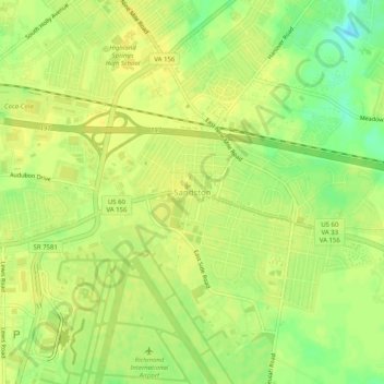 Mapa topográfico Sandston, altitude, relevo