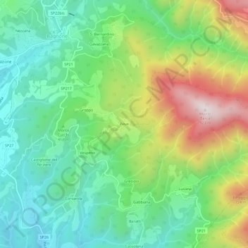 Mapa topográfico Pieve, altitude, relevo