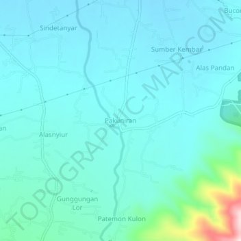 Mapa topográfico Pakuniran, altitude, relevo