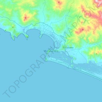 Mapa topográfico Manzanillo, altitude, relevo