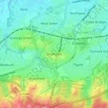 Mapa topográfico Southgate, altitude, relevo