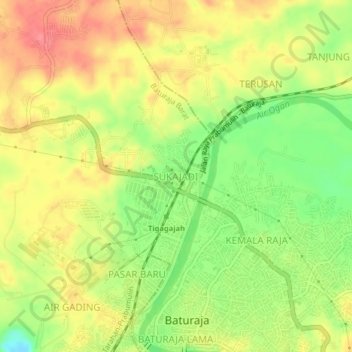 Mapa topográfico SUKAJADI, altitude, relevo