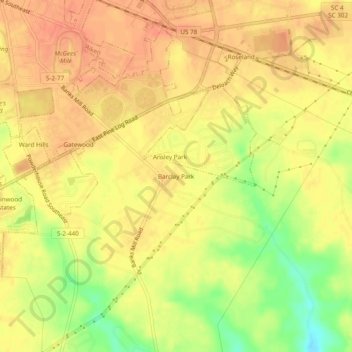 Mapa topográfico Barclay Park, altitude, relevo