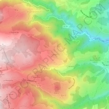 Mapa topográfico Contéol, altitude, relevo