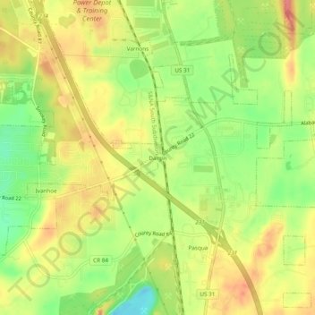 Mapa topográfico Dargin, altitude, relevo