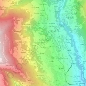 Mapa topográfico Les Fiou, altitude, relevo