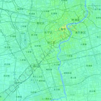 Mapa topográfico Xuhui District, altitude, relevo