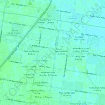 Mapa topográfico Trenton Manor Colonia, altitude, relevo