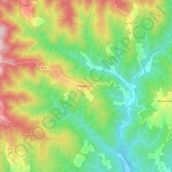 Mapa topográfico Rosennano, altitude, relevo