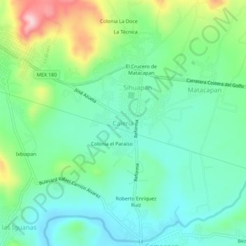 Mapa topográfico Calería, altitude, relevo