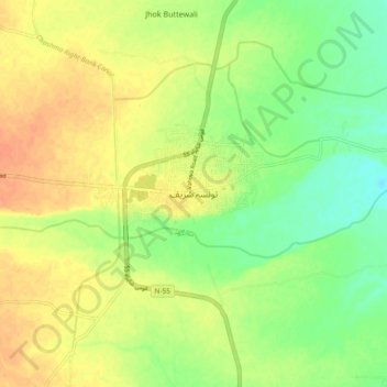 Mapa topográfico Taunsa Sharif, altitude, relevo