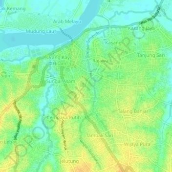Mapa topográfico Talang Jauh, altitude, relevo