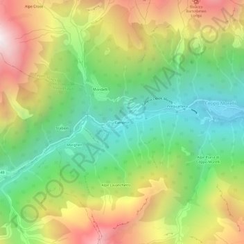 Mapa topográfico Campioli, altitude, relevo