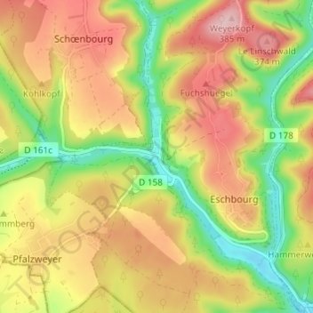Mapa topográfico Graufthal, altitude, relevo