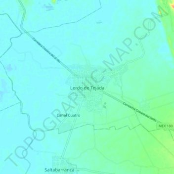 Mapa topográfico Lerdo de Tejada, altitude, relevo