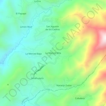 Mapa topográfico La Merced Alta, altitude, relevo