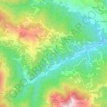 Mapa topográfico Comuneglia, altitude, relevo