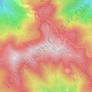Mapa topográfico Monte Falco, altitude, relevo