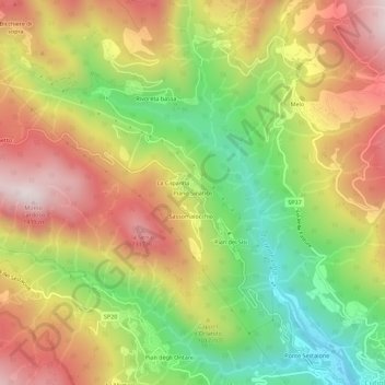 Mapa topográfico Piano Sinatico, altitude, relevo