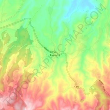 Mapa topográfico Gembe, altitude, relevo