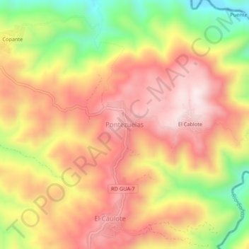 Mapa topográfico Pontezuelas, altitude, relevo