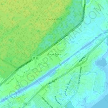Mapa topográfico Grande Dunes, altitude, relevo