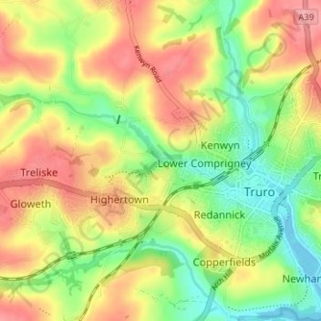 Mapa topográfico Coosebean, altitude, relevo