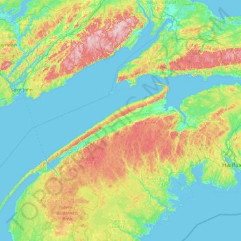 Mapa topográfico Annapolis Valley, altitude, relevo