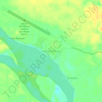 Mapa topográfico Nuevo Andoas, altitude, relevo