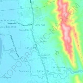 Mapa topográfico Nazareno, altitude, relevo